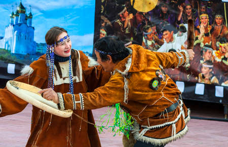 PETROPAVLOVSK, KAMCHATKA, RUSSIA - NOV 05, 2016:  Koryak traditional holiday sea animal seal "Khololo" on  Kamchatka. National Aboriginal dance Kamchatkaのeditorial素材