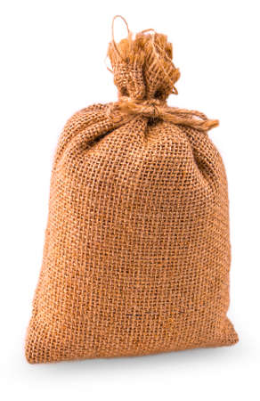 Bag of burlap isolated on white backgroundの写真素材