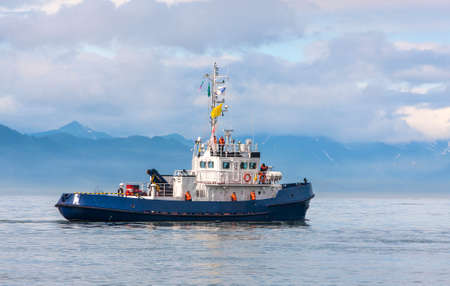 Coast Guard ship in the bay of the Pacific Ocean in Kamchatkaのeditorial素材