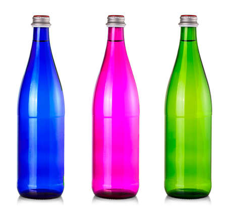 Set of colored bottles of water mineral isolated on white backgroundの写真素材