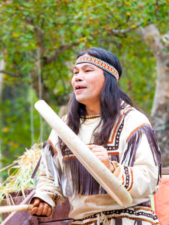 KAMCHATKA, RUSSIA - SEPTEMBER 09, 2017:  Aborigine of Kamchatka dancing on dance marathon. Feast of the Aborigines of Kamchatka "Alhalalay".のeditorial素材