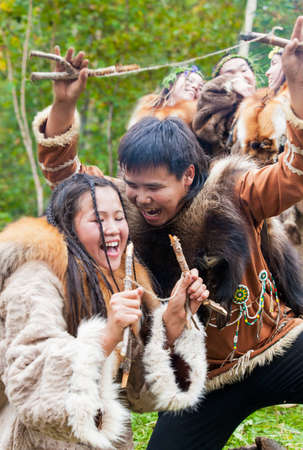 KAMCHATKA, RUSSIA - SEPTEMBER 09, 2017:  Aborigine of Kamchatka dancing on dance marathon. Feast of the Aborigines of Kamchatka "Alhalalay".のeditorial素材