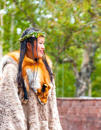 KAMCHATKA, RUSSIA - SEPTEMBER 09, 2017:  Aborigine of Kamchatka dancing on dance marathon. Feast of the Aborigines of Kamchatka "Alhalalay".のeditorial素材