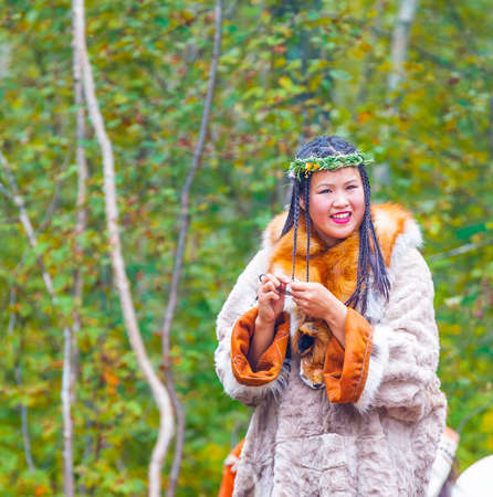KAMCHATKA, RUSSIA - SEPTEMBER 09, 2017:  Aborigine of Kamchatka dancing on dance marathon. Feast of the Aborigines of Kamchatka "Alhalalay".のeditorial素材
