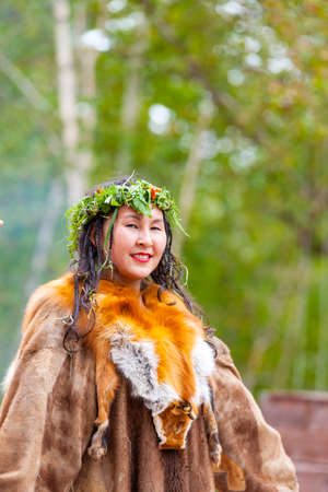 KAMCHATKA, RUSSIA - SEPTEMBER 09, 2017:  Aborigine of Kamchatka dancing on dance marathon. Feast of the Aborigines of Kamchatka "Alhalalay".のeditorial素材
