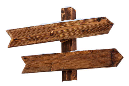 empty wooden sign with snow on white backgroundの写真素材