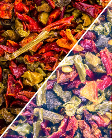 set of texture dried peppers and seeds (chili peppers, habanero, jalapeno, rawit, birds eye chili, thai chili)の写真素材