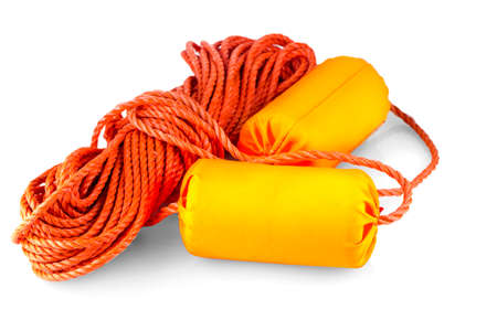 The life buoy for safety at seawith rope, isolated on white