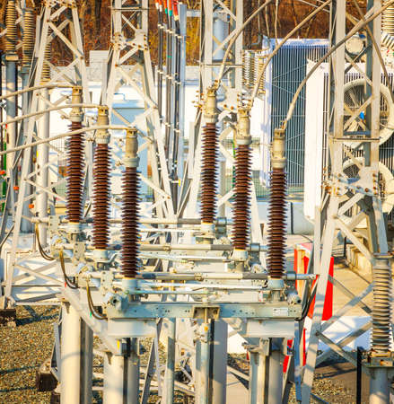 The high voltage power transformer substation
