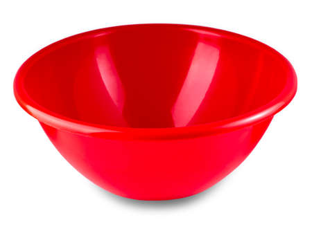 The red plastic bowl isolated on white backgroundの写真素材