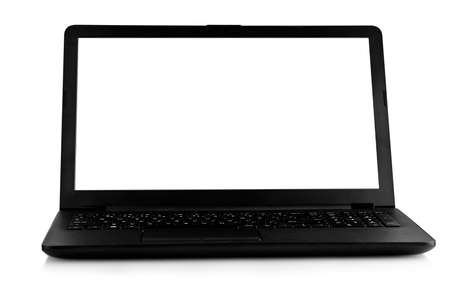 Laptop with blank white screen. Isolated on white backgroundの写真素材
