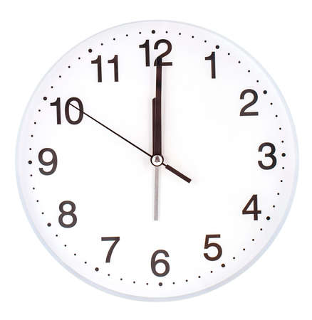 Blank clock face with hour, minute and second hands isolated on white backgroundの写真素材