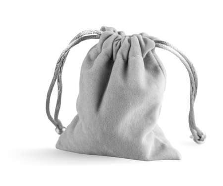 gray velvet bag isolated on white backgroundの写真素材