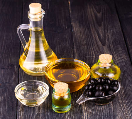 small bowl and bottle with olive oilの写真素材