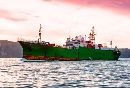 tugboat in the Pacific ocean near the Kamchatka Peninsulaの写真素材