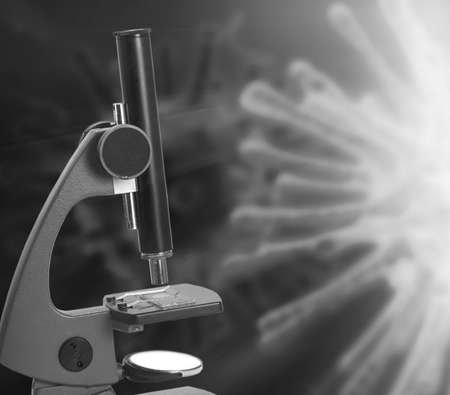 The Laboratory Microscope and Coronavirus. Black and White.