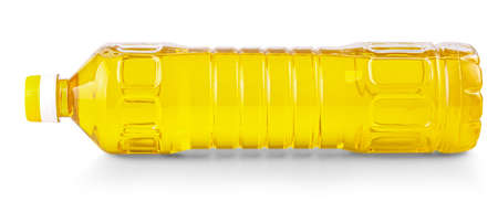 The vegetable or sunflower oil in plastic bottle isolated with clipping path included