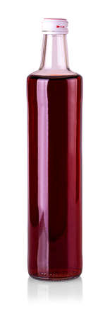 The glass bottle of sweet red drink  on white background