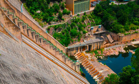 The view of the dam of the Sau Reservoir, in the Ter River, in the Province of Girona, Catalonia, Spainの写真素材