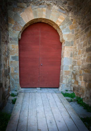 close up ancient wooden door in Spain. Selective focusの写真素材