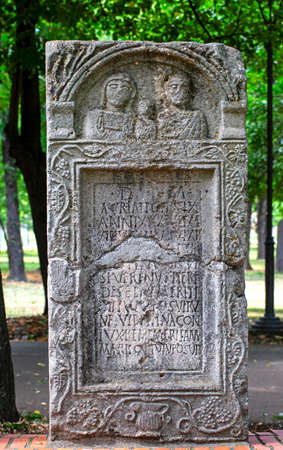 The old roman tombstones with reliefs from Nis, Serbia.の写真素材
