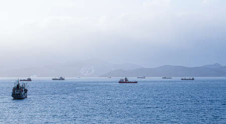 Fishing seiners in Avacha Bay in Kamchatka peninsulaの写真素材