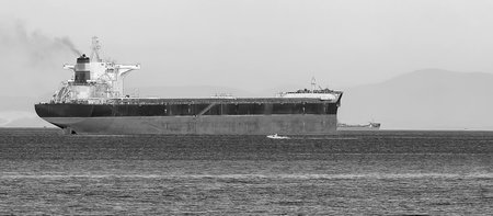 Empty container freighter ship waitingの写真素材