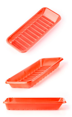 red plastic tableware food container isolated over the white background