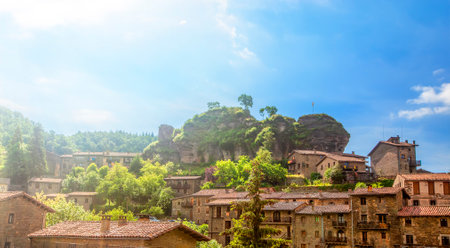 Medieval Catalan village in the subregion of the Collsacabra, Spainの写真素材