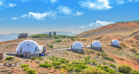 he glamping on the slope of a volcano in autumn on the Kamchatka Peninsulaの写真素材