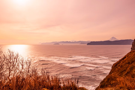View of Avacha Bay and Vilyuchinsky Volcano on Kamchatka Peninsulaの写真素材