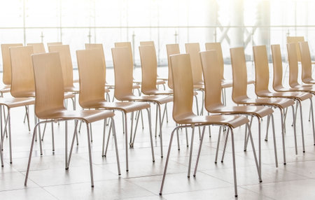 Background of Rows of chairs. Meeting background.. View from above.の写真素材
