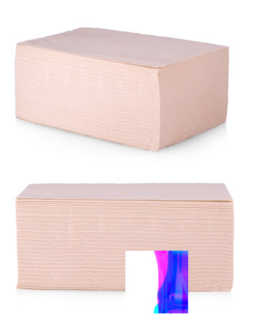 Set of Stack of the pink paper napkins on white background.の写真素材