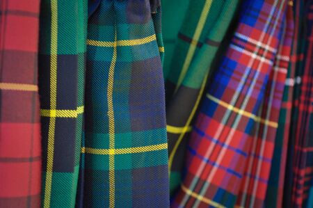 Several Multi Color Plaid Scottish Kiltsの写真素材