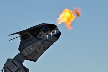 SACRAMENTO, CA - SEPT 12: Robosaurus breathes fire at California Capital Airshow, September 12, 2010, Mather Airport, Sacramento, CAのeditorial素材