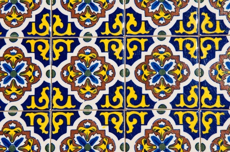 Blue and Yellow Floral Tileの写真素材
