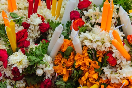 Indian Flowers and Candlesの写真素材