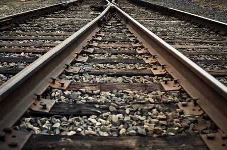 Old Rustic Railroad Track splitting lanesの写真素材