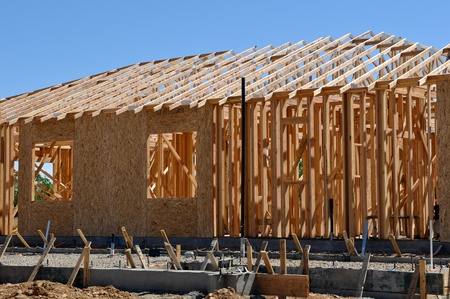 New Home Under Construction with Foundationの写真素材