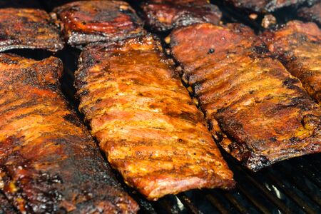 Barbecue Ribs on the Grillの写真素材