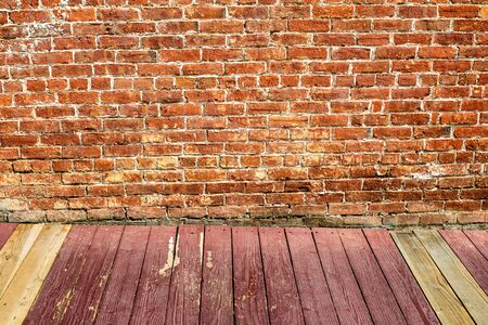 Old Brick Road and Wooden Deckの写真素材