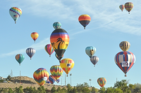 RENO, NEVADA USA - SEPTEMBER 08: The Great Reno Balloon Race on September 08 2012, in Reno Nevada. It is the largest free hot air ballooning event in the nation.のeditorial素材