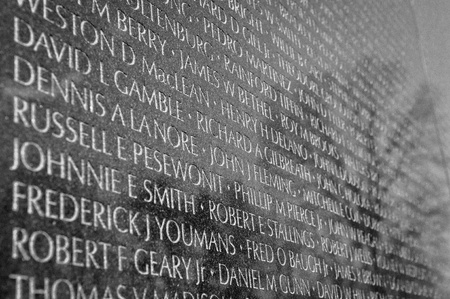 WASHINGTON DC -JANUARY 18: Names on Vietnam War Veterans Memorial on July 18, 2010 in Washington DC, USA.  The memoria receives around 3 million visitors each year.のeditorial素材