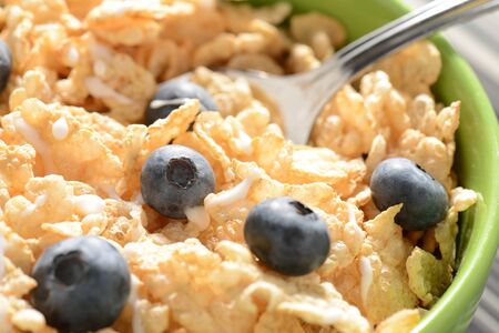 Bowl of Cereal with Blueberries Close Up