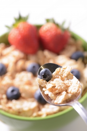 Cereal with Blueberries and Strawberriesの写真素材