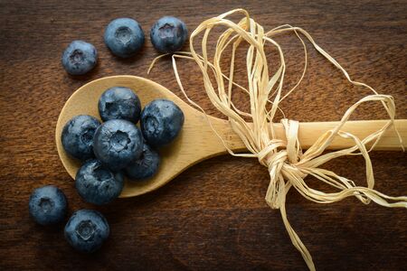 Blueberries on a Spoon Close Upの写真素材