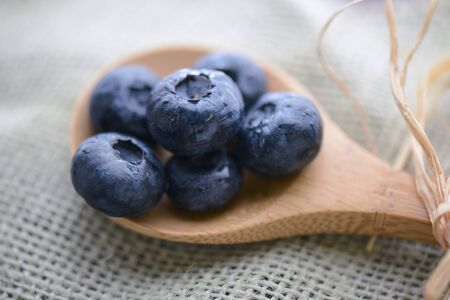 Blueberries on a Spoon Close Upの写真素材