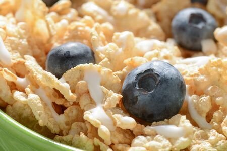 Bowl of Cereal with Blueberries Close Upの写真素材