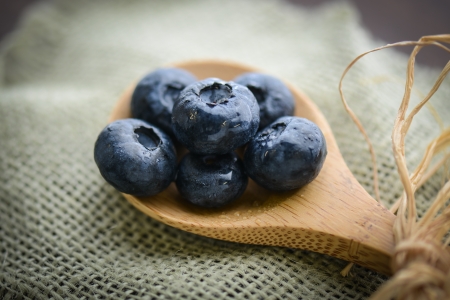 Blueberries on a Spoon Close Upの写真素材