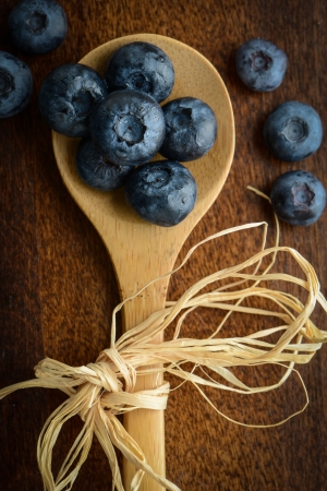 Blueberries on a Spoon Close Upの写真素材